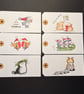 Set of six hand-painted Christmas gift labels using Penny Black stamps (Set 1)