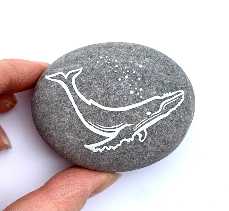 Painted Humpback Whale Stone - Ready to ship cute ocean sea calming home decor