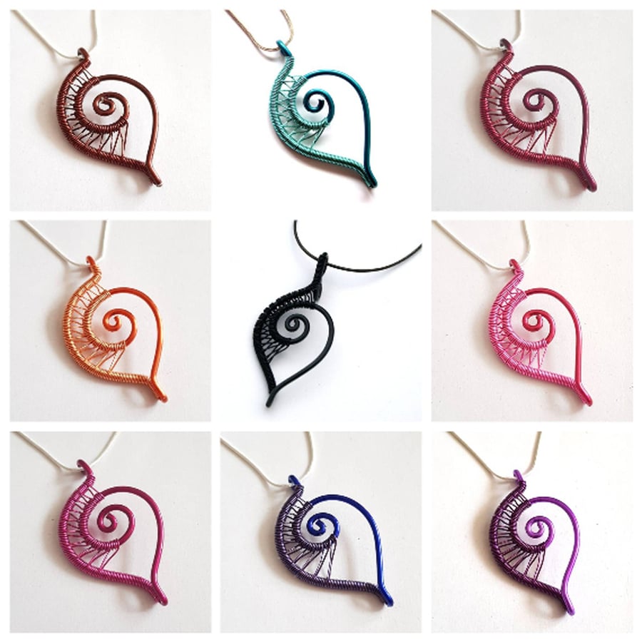 Spiral Leaf Wirework Pendant Necklace - Limited Edition - Choice Of Colours