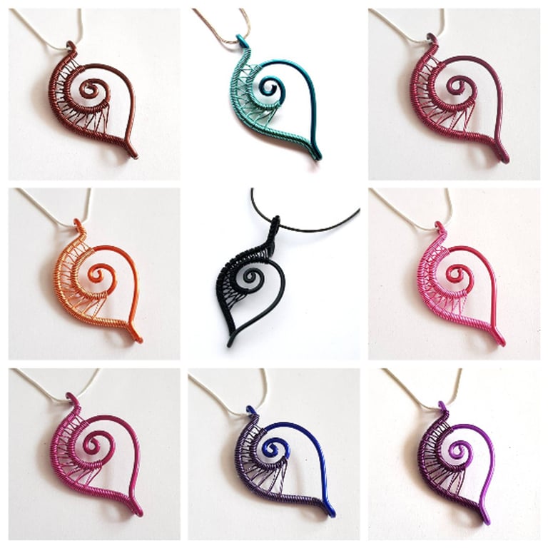 Spiral Leaf Wirework Pendant Necklace - Limited Edition - Choice Of Colours