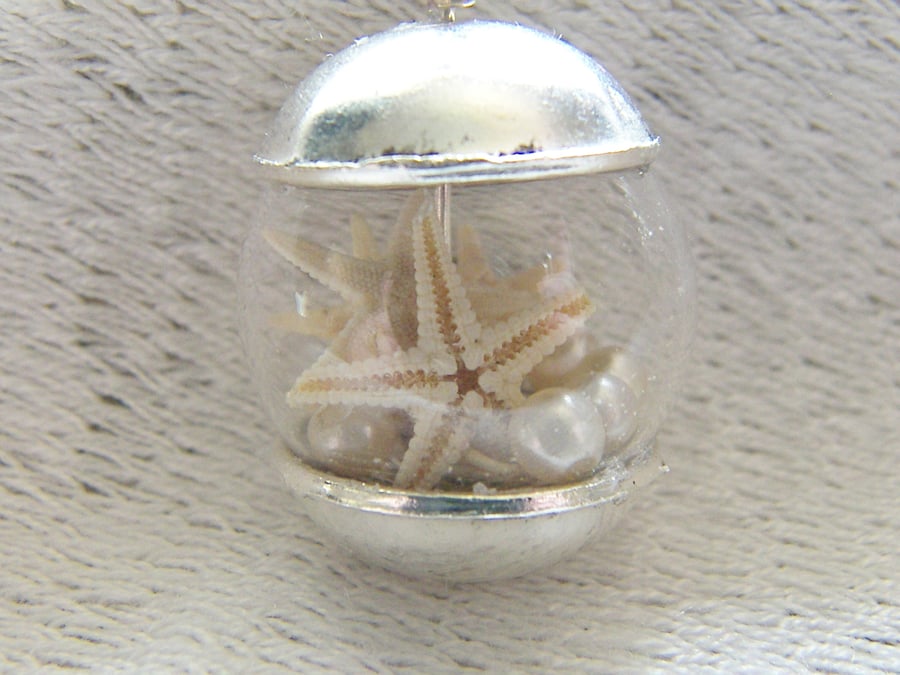 Real Starfish Necklace Hand Blown Glass Globe - STARFISH - Nautical