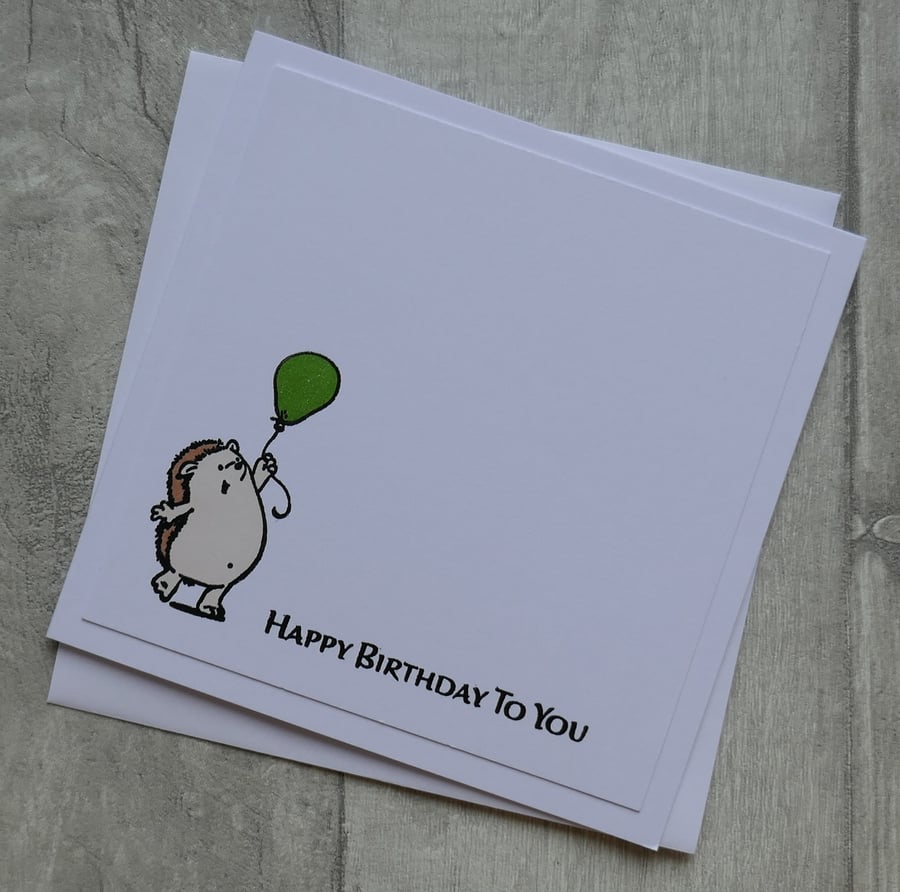 Hedgehog with Green Balloon - Happy Birthday To You - Birthday Card