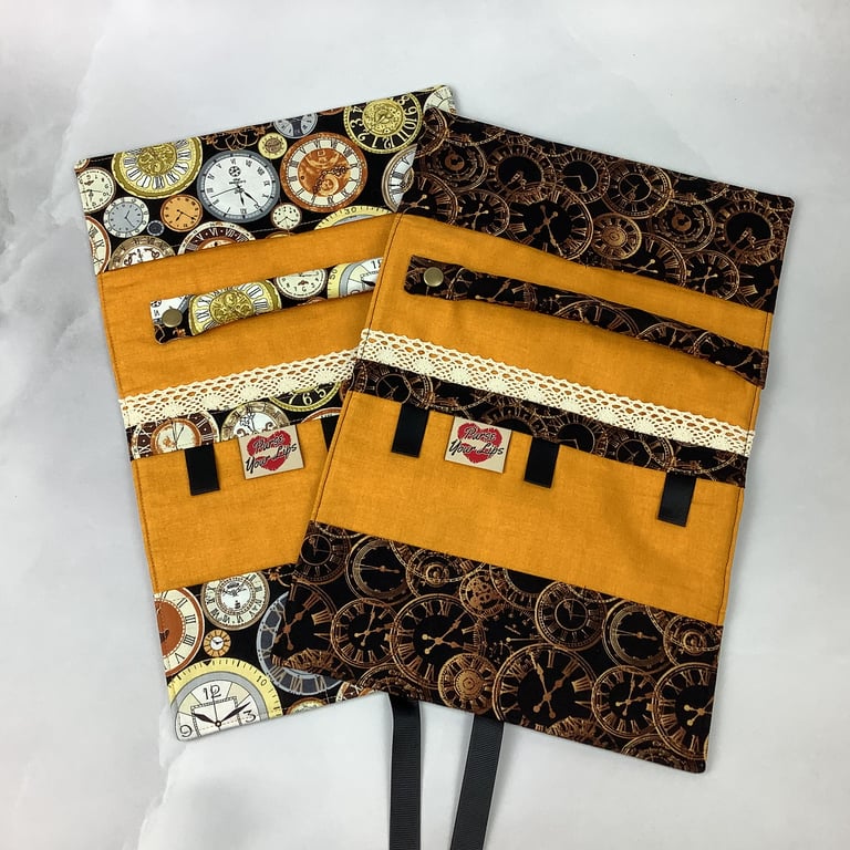 Steampunk jewellery roll, Clocks jewellery storage, Travel organiser, 2 options