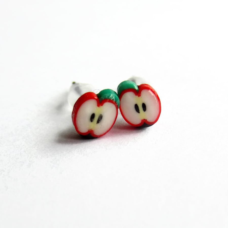 Tiny Apple Slice Stud Earrings - Teacher Gift - 6mm