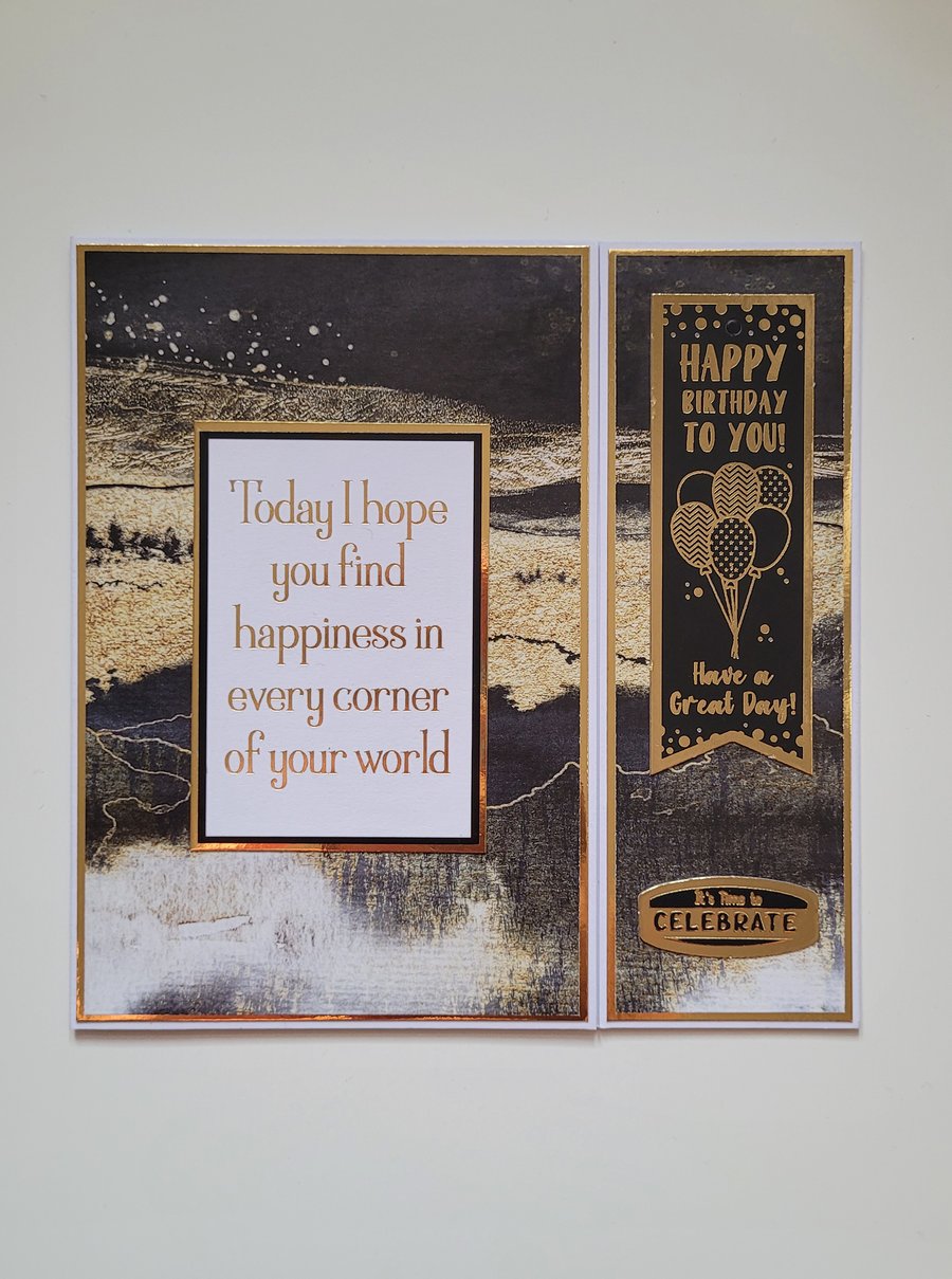 Elegant Black & Gold Birthday Card, Luxury Handmade Birthday Card for him or her
