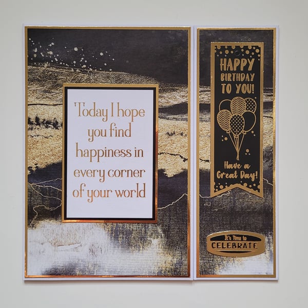 Elegant Black & Gold Birthday Card, Luxury Handmade Birthday Card for him or her