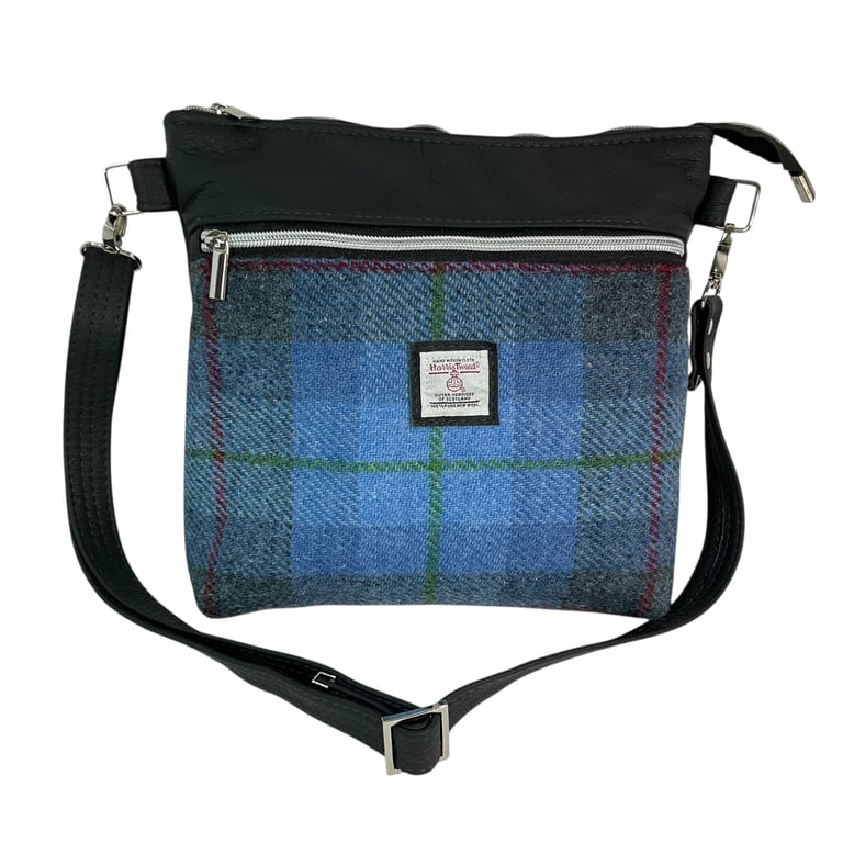 Genuine leather and Harris tweed handbag