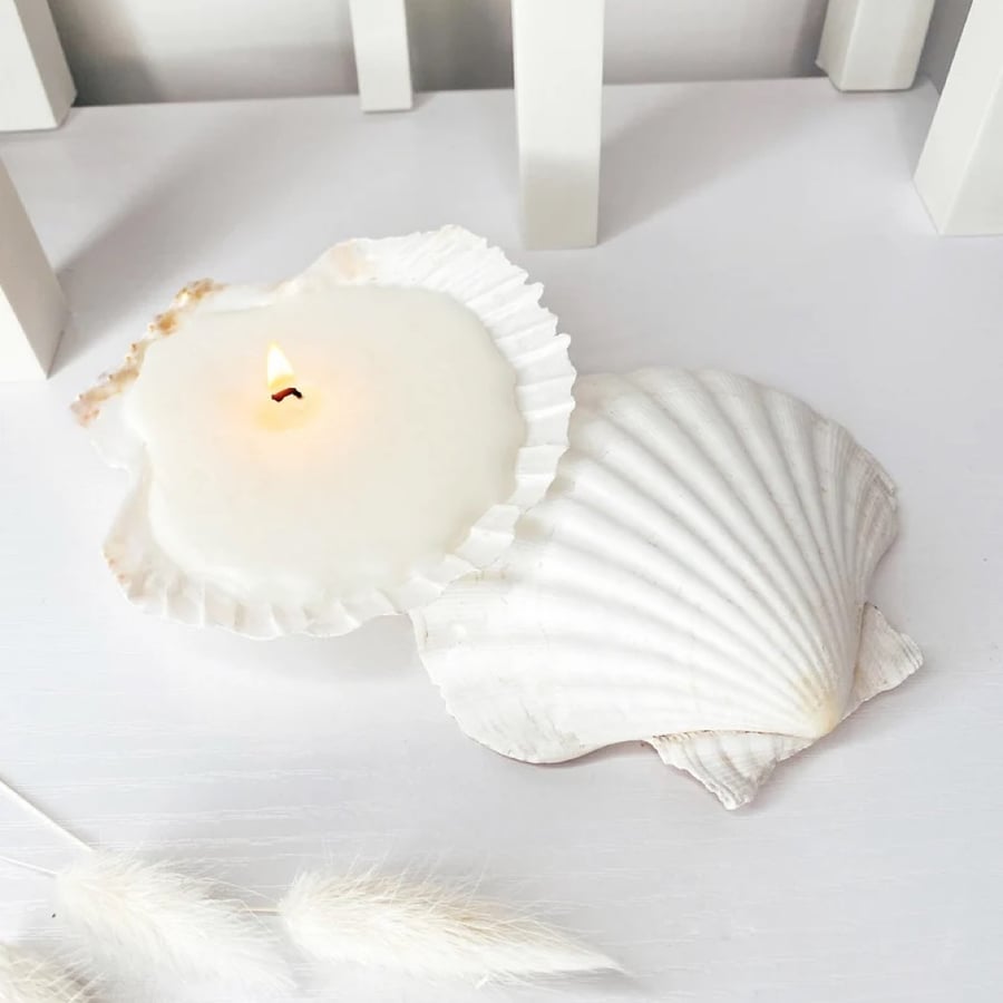 Two White Scallop Shell Candles