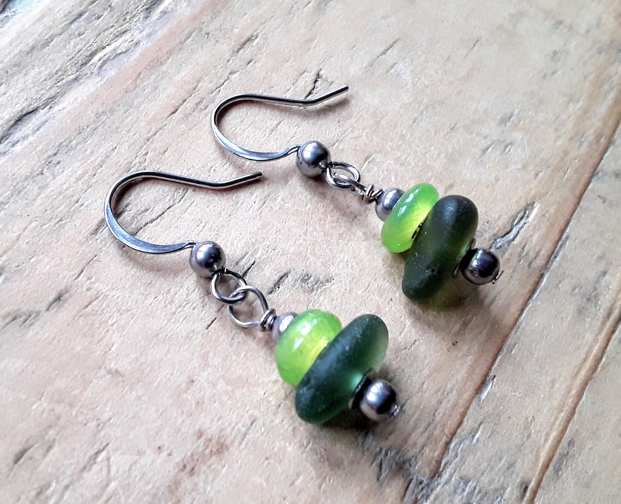 Seaglass Earrings: Green & Lime