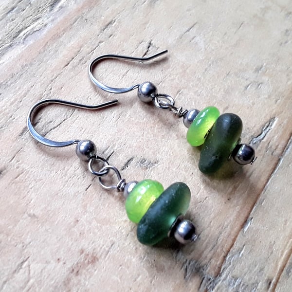 Seaglass Earrings: Green & Lime