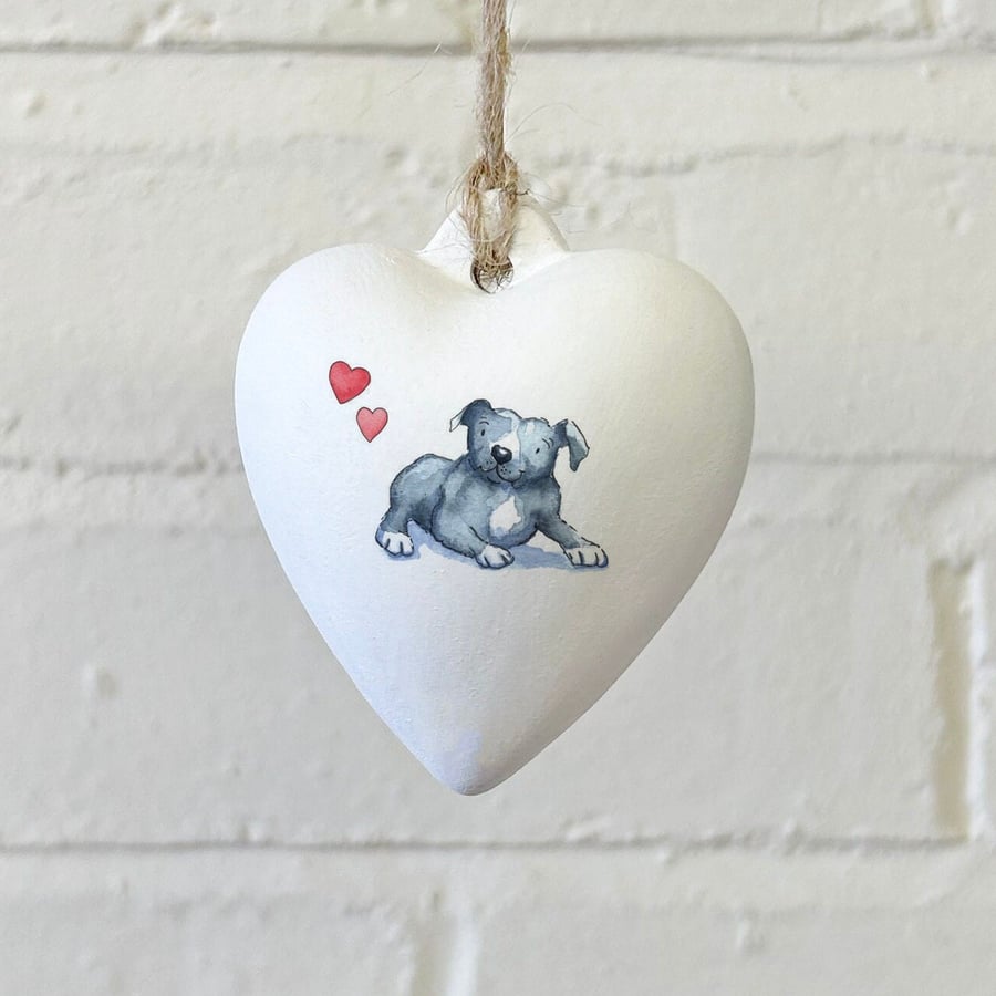 Staffie Grey Ceramic Heart Bauble