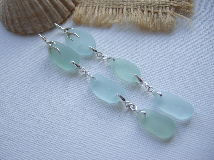 Sea Glass Chandelier Earrings, Long Seaham Pastel Beach Glass Earrings, Dangling