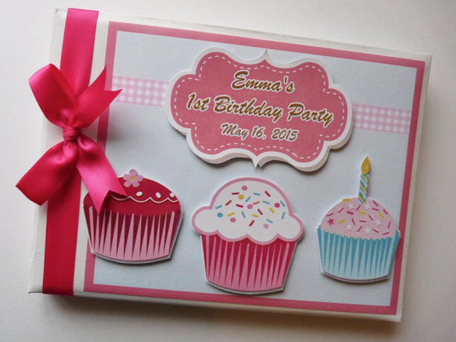 Cupcake birthday guest book, sweet 16 birthday book, cupcake party gift