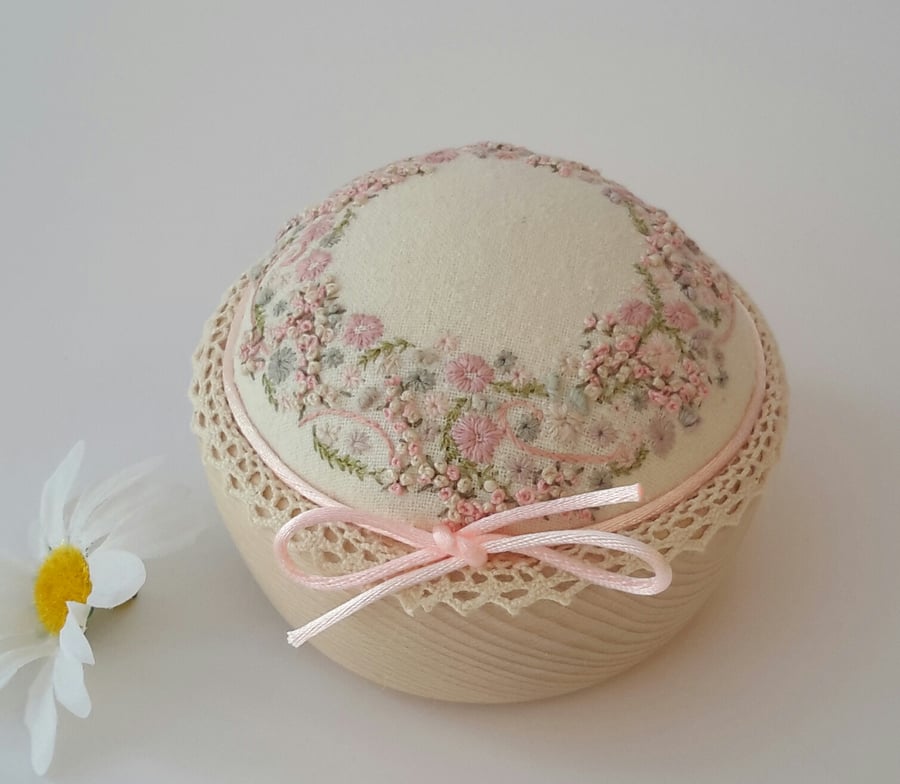 Hand embroidered Pincushion, Unique Cupcake Pin Cushion by Bearlescent