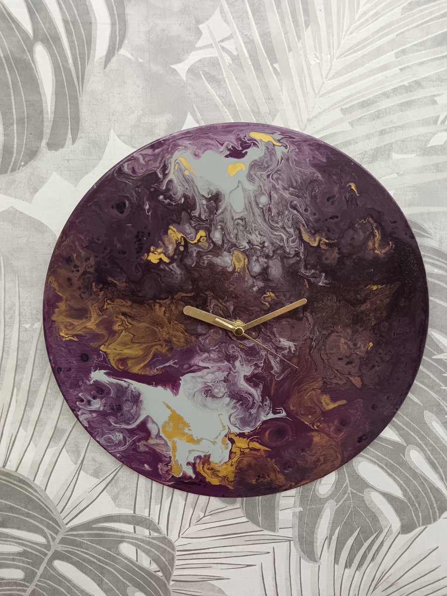 Paint Pour Clock recycled vinyl record