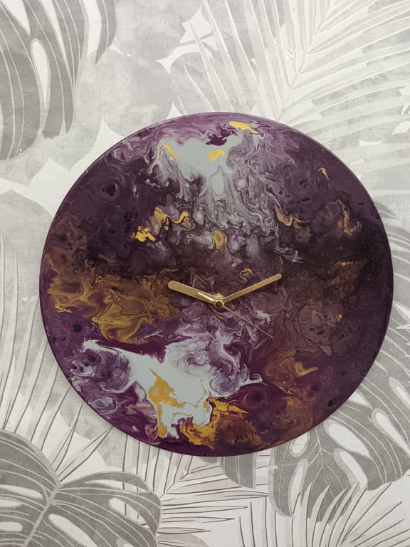 Paint Pour Clock recycled vinyl record