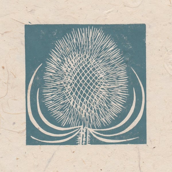 Teasel seed head mini linocut print