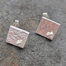 Recycled Sterling Silver Square Stud Earrings Hammered Textured