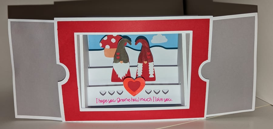 Valentine's sliding Shadow Box - Gnomes - can be personalised