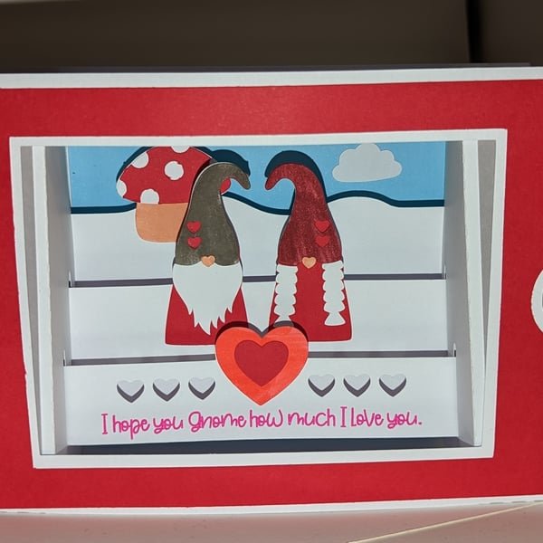 Valentine's sliding Shadow Box - Gnomes - can be personalised