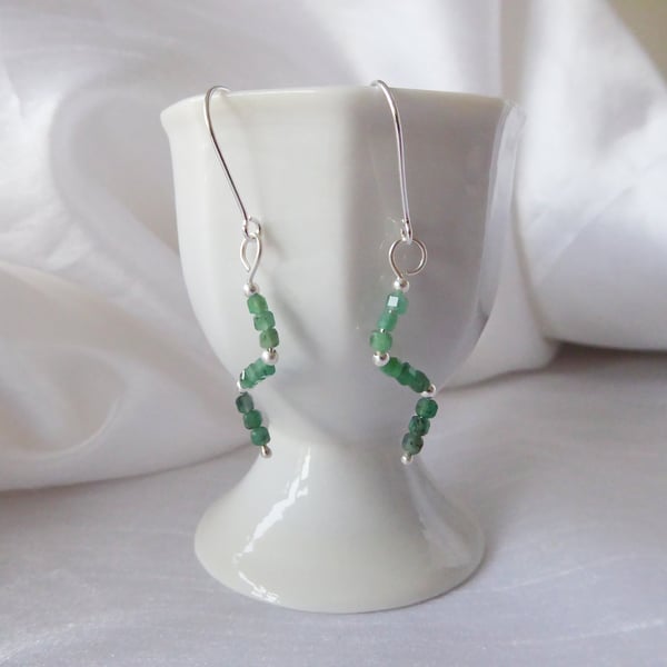 Unique Sterling Silver and Emerald Earrings 