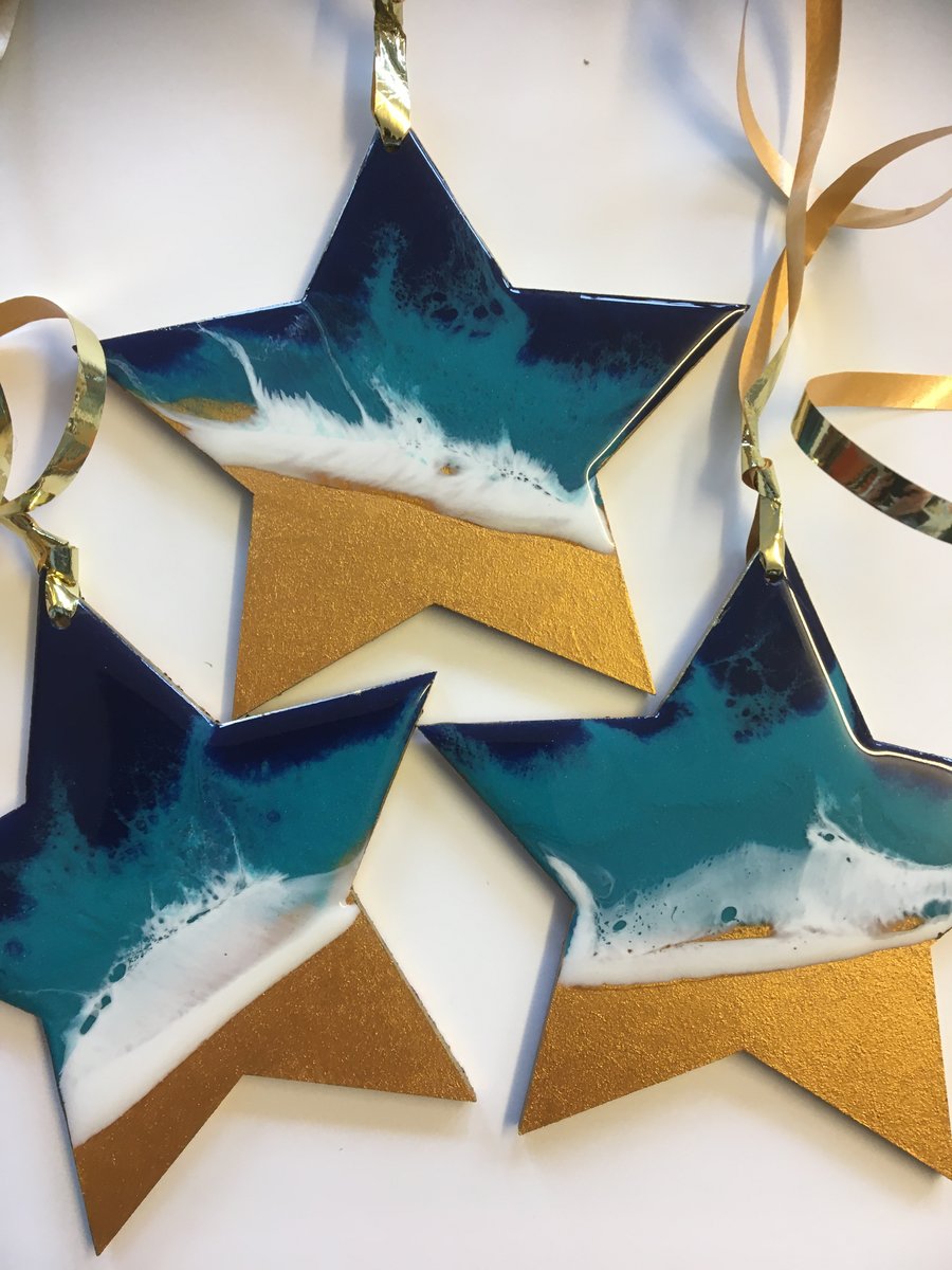 Christmas ornaments, ocean inspired, stars, set of 3, 