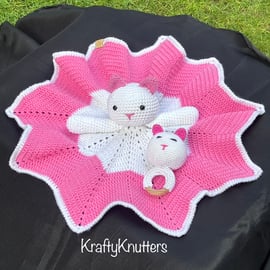Handmade Crochet Kitty Security Blanket Comforter