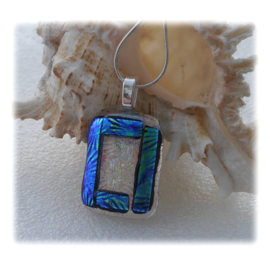 Florentine Dichroic Glass Pendant 134 Clear Bordered with silver plated chain