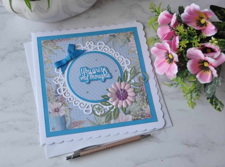 You Are In My Thoughts Get Well Sympathy Purple Flower 3D Luxury Handmade Card