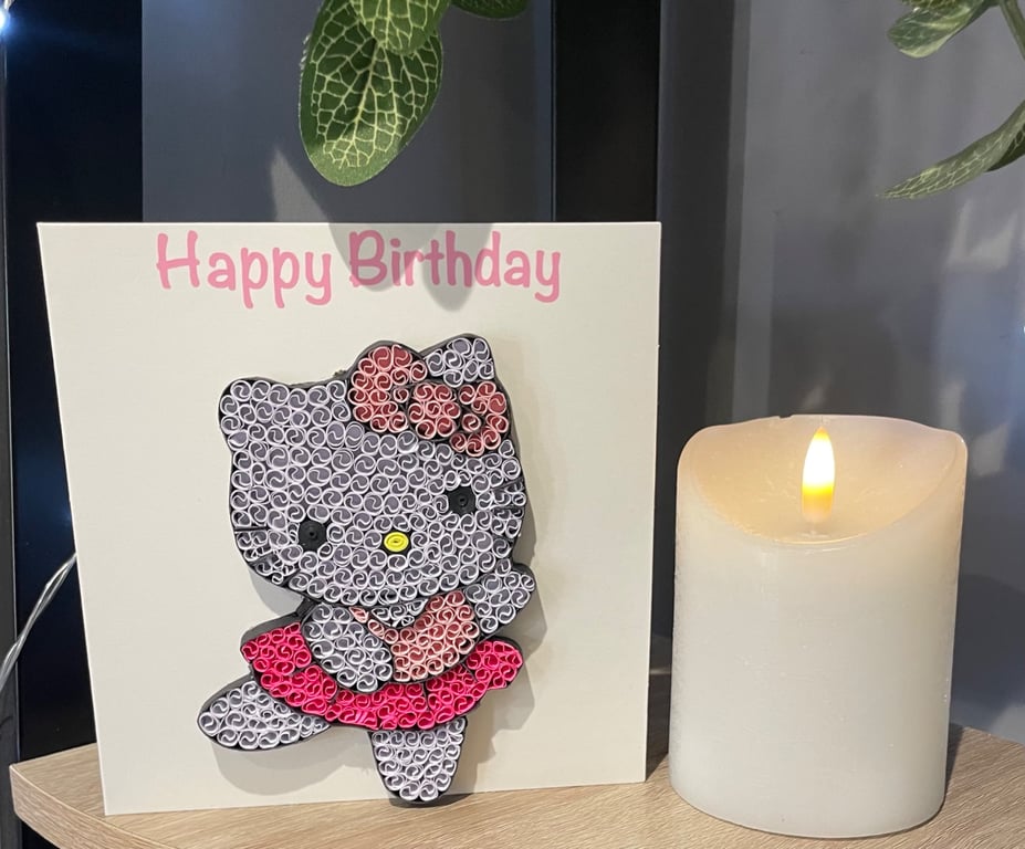 Stunning handmade quilled Kitty card