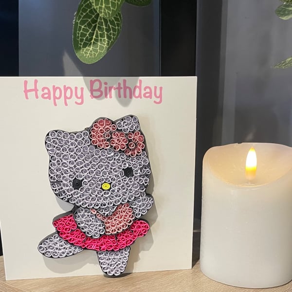 Stunning handmade quilled Kitty card
