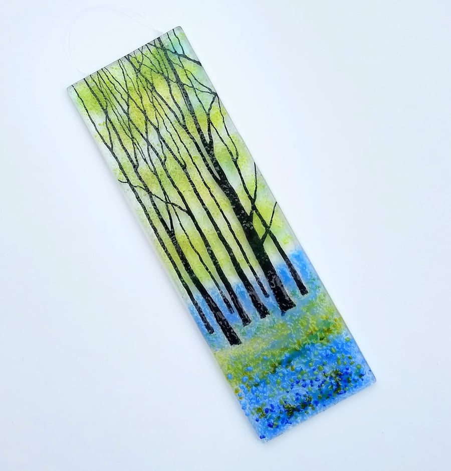Fused glass bluebell wood hanging