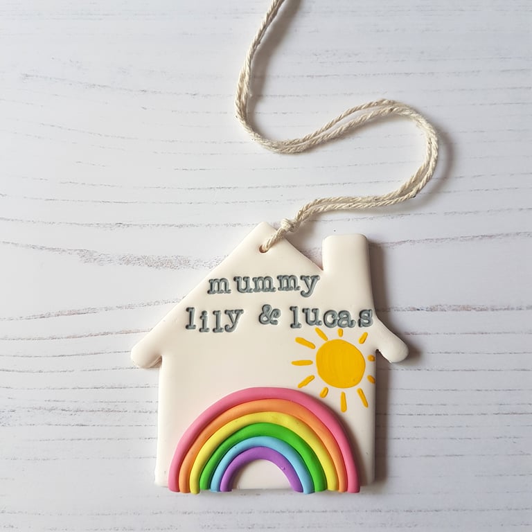 LARGE SIZE Personalised Rainbow House hanging decoration OR Magnet