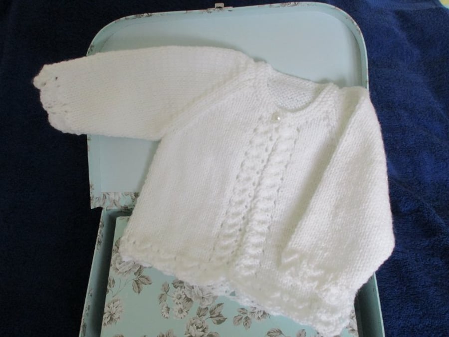 16" White One Button Lace Edge Cardigan