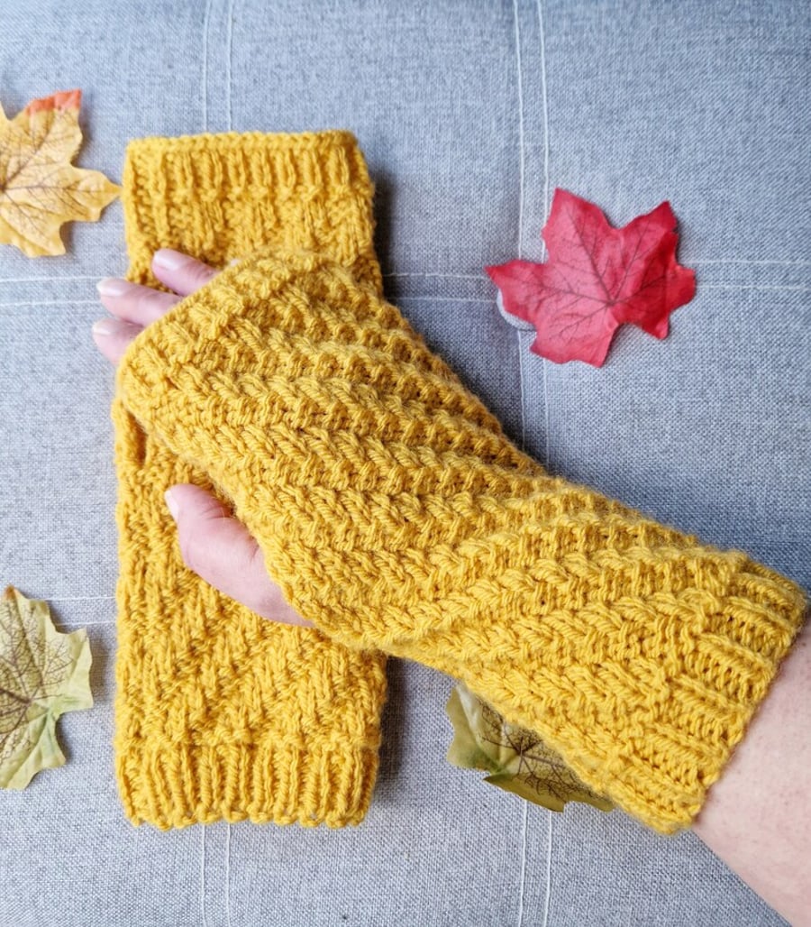 Mustard Yellow Knitted Wrist Warmers