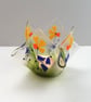 Spring floral tealight holder, handcrafted glass art hankercheif candle holder, 