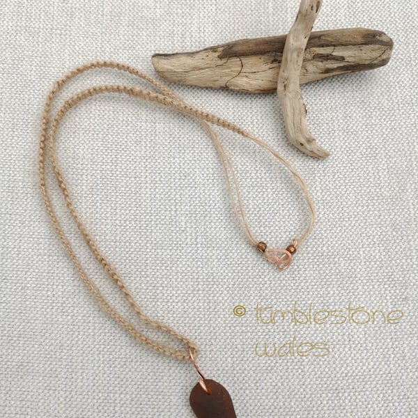 Welsh Brown Seaglass and Organic hemp Necklace
