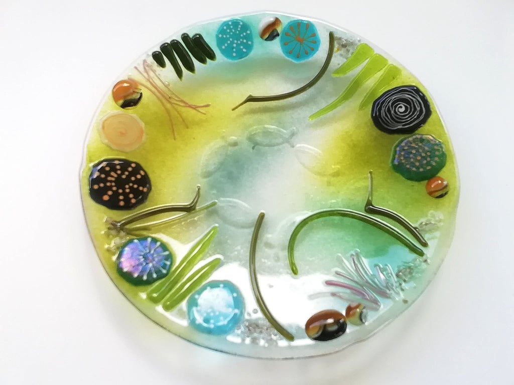 Glass bowl, rock pool bowl, fused glass sea theme, kitchen ornament, beach lover