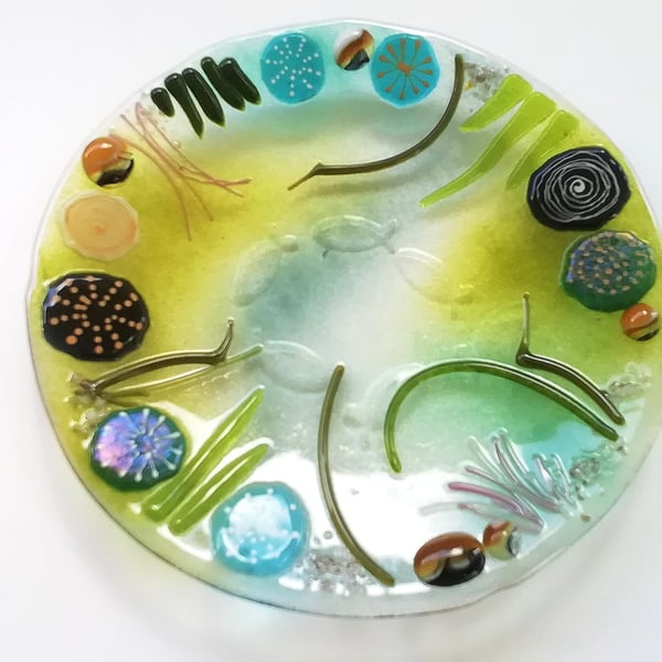 Glass bowl, rock pool bowl, fused glass sea theme, kitchen ornament, beach lover