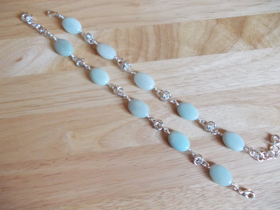 Amazonite oval and chainmaille bracelets