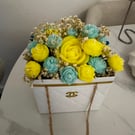 Luxury Handmade Flower Candle Arrangement in Decorative Handbag Box – Unique Gif