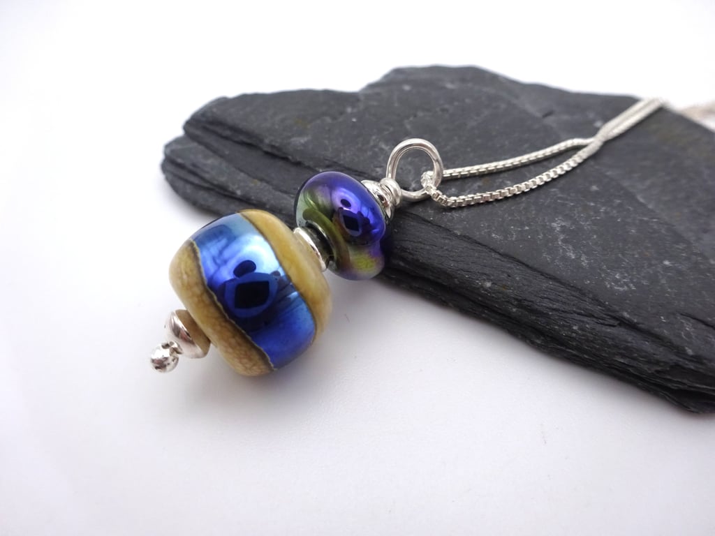 blue metallic sands pendant necklace