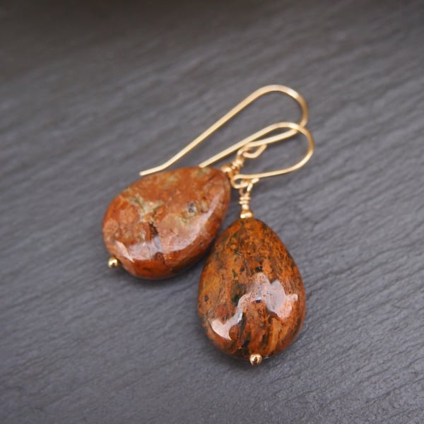 "Mystic"jasper and gold pendant earrings