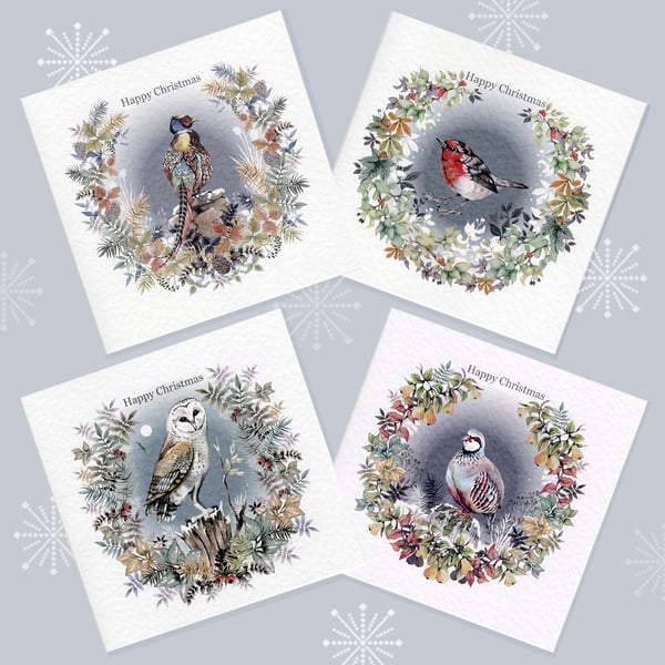 Luxury, Christmas Bird Garland Cards – Unique original designs – pack of four 
