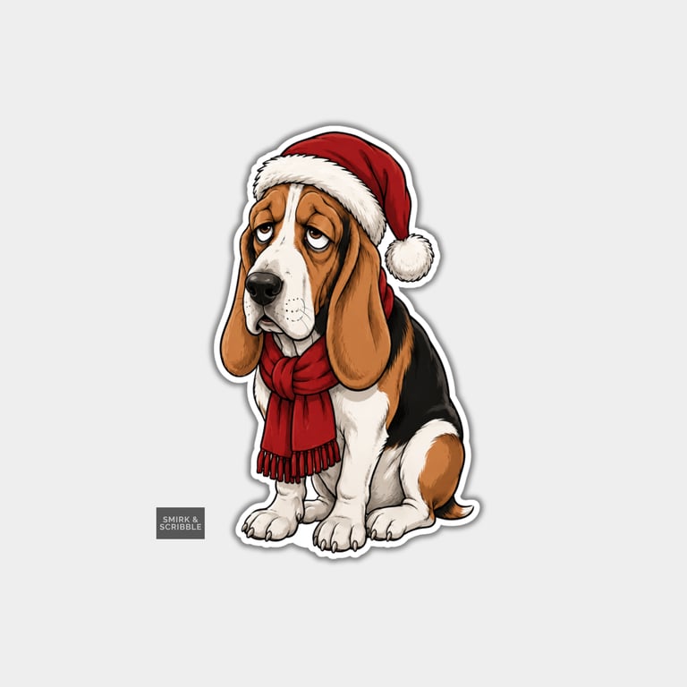 Funny Christmas Sticker Vinyl Xmas Decal For Adults - Sad Basset Hound Dog