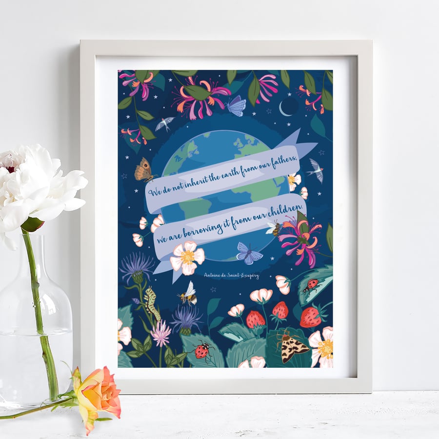 Planet Earth Print, Climate Change Quote Wall Art Print, Blue Planet