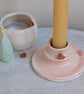 Handmade Pink Candle Holder with Tiny Robin Bird , Pottery for Christmas - Image 4