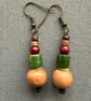 Light Brown Dark Brown Green Wood Earthy Ethnic Bobo Dangle Drop Earrings