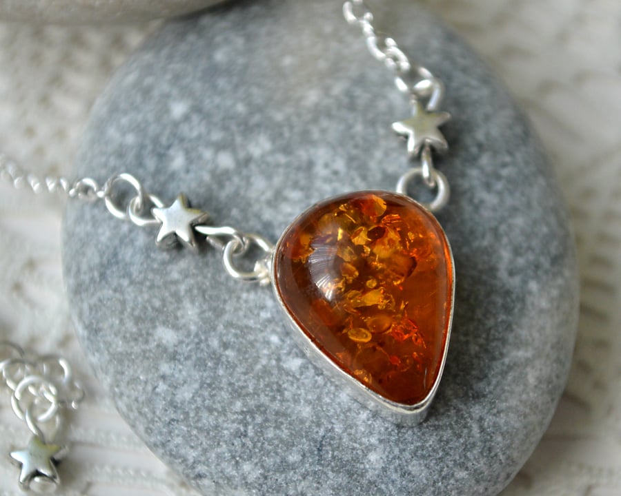 Amber & Silver Star Necklace