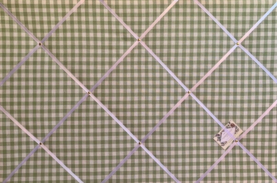 Handmade Bespoke Memo Notice Board With Laura Ashley Heath Green Gingham Fabric